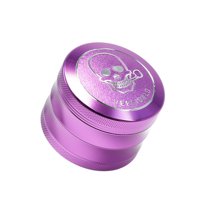 63MM 4 Part Top Cover Pattern Double Thin Waist Aluminum Alloy Weed Grinder | Purple Skull