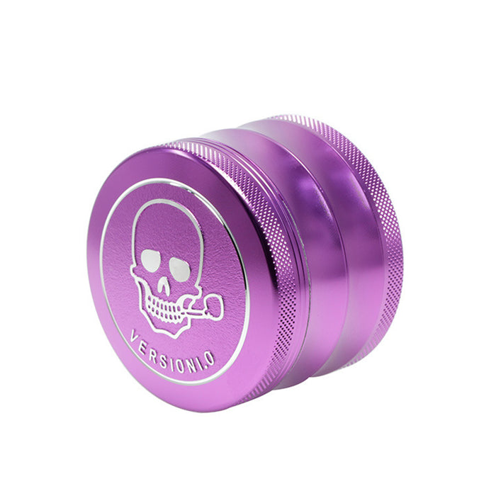 63MM 4 Part Top Cover Pattern Double Thin Waist Aluminum Alloy Weed Grinder | Purple Skull