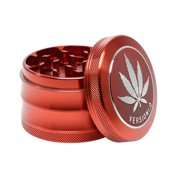 63MM 4 Part Top Cover Pattern Double Thin Waist Aluminum Alloy Weed Grinder | Red Leaf
