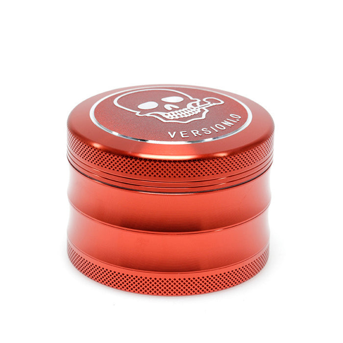 63MM 4 Part Top Cover Pattern Double Thin Waist Aluminum Alloy Weed Grinder | Red Skull