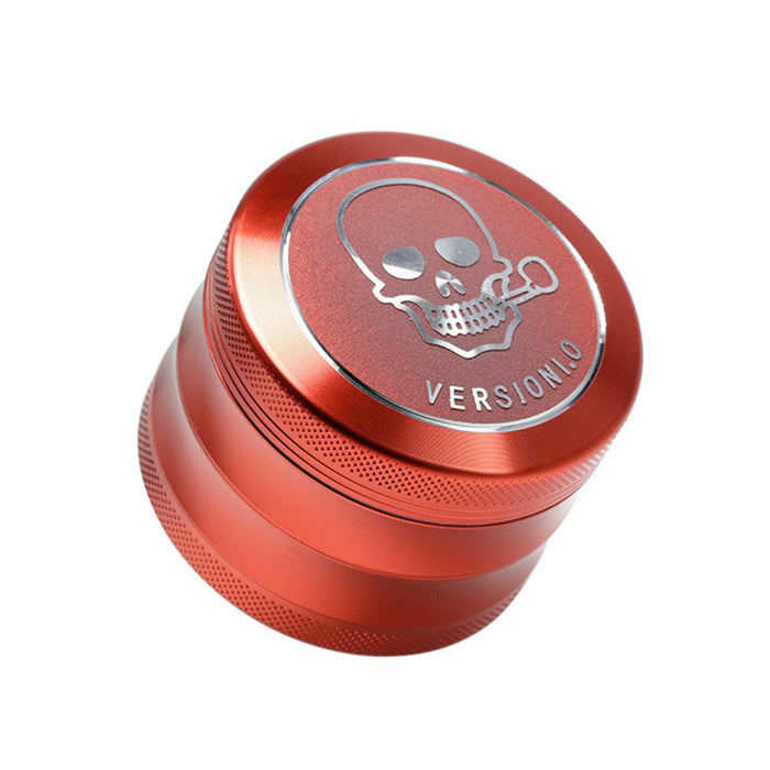 63MM 4 Part Top Cover Pattern Double Thin Waist Aluminum Alloy Weed Grinder | Red Skull
