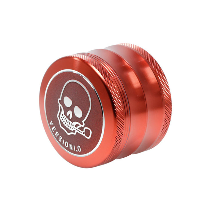 63MM 4 Part Top Cover Pattern Double Thin Waist Aluminum Alloy Weed Grinder | Red Skull
