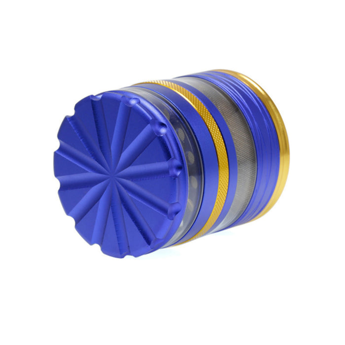 63MM 4 Part Top Cover With Pattern Aluminum Alloy Herb Grinder-Blue