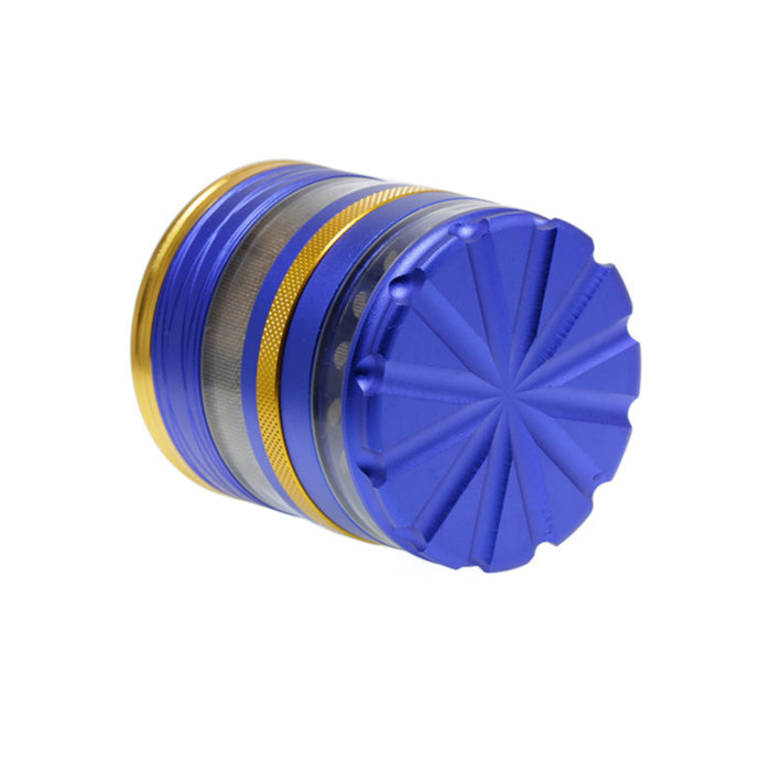 63MM 4 Part Top Cover With Pattern Aluminum Alloy Herb Grinder-Blue