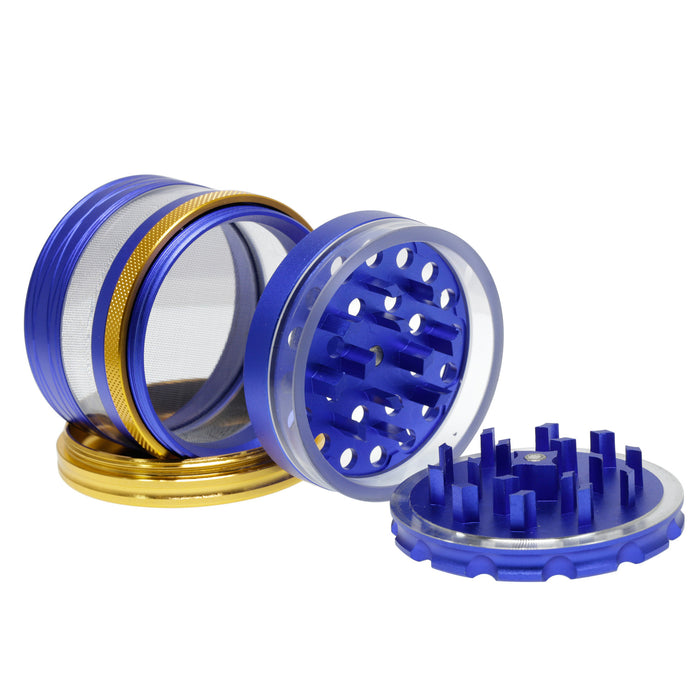 63MM 4 Part Top Cover With Pattern Aluminum Alloy Herb Grinder-Blue