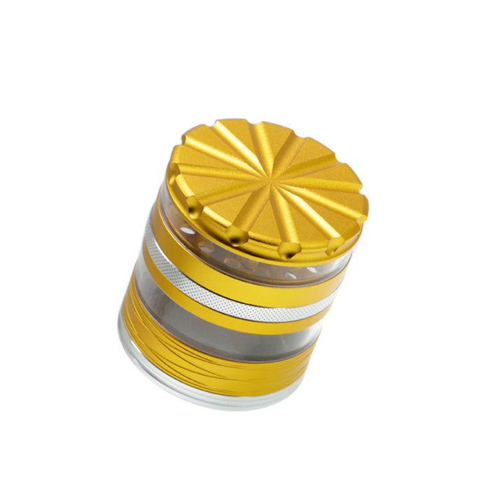 63MM 4 Part Top Cover With Pattern Aluminum Alloy Herb Grinder-Gold