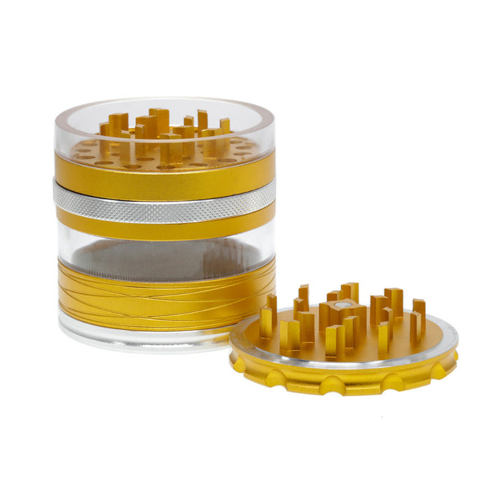 63MM 4 Part Top Cover With Pattern Aluminum Alloy Herb Grinder-Gold