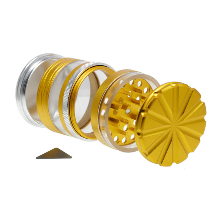 63MM 4 Part Top Cover With Pattern Aluminum Alloy Herb Grinder-Gold
