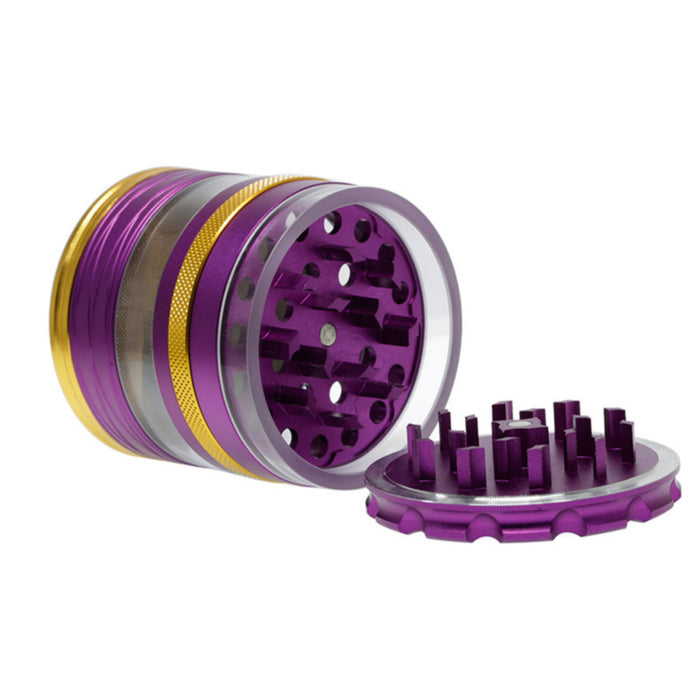 63MM 4 Part Top Cover With Pattern Aluminum Alloy Herb Grinder-Purple