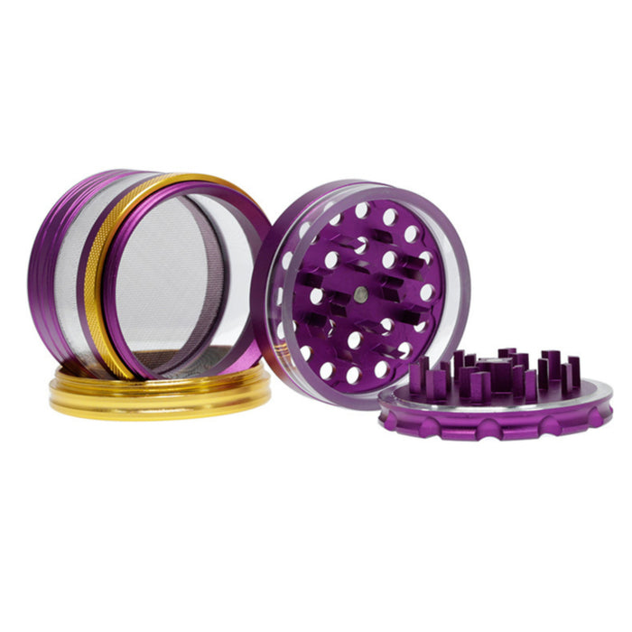 63MM 4 Part Top Cover With Pattern Aluminum Alloy Herb Grinder-Purple