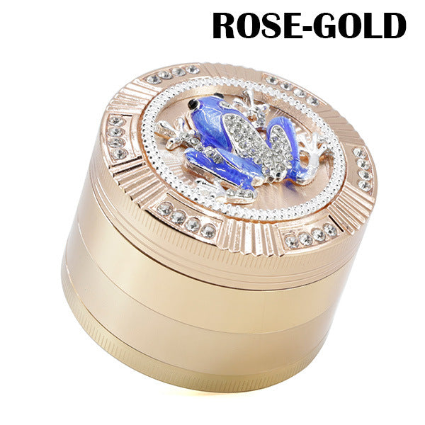 63MM 4 Part Zinc Alloy Diamond Dial Animal Frog Smoke Grinder-Rose Gold