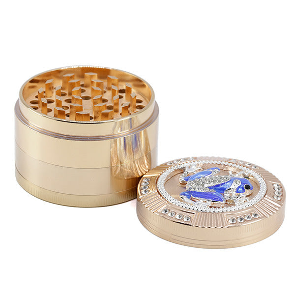 63MM 4 Part Zinc Alloy Diamond Dial Animal Frog Smoke Grinder-Rose Gold