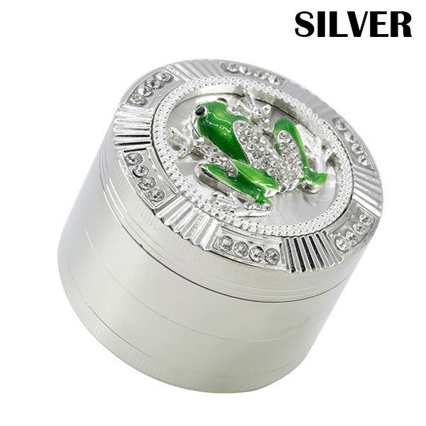 63MM 4 Part Zinc Alloy Diamond Dial Animal Frog Smoke Grinder-Silver