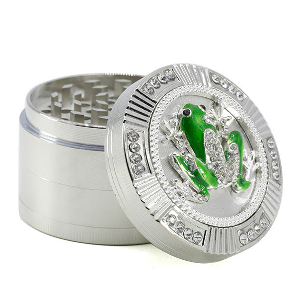 63MM 4 Part Zinc Alloy Diamond Dial Animal Frog Smoke Grinder-Silver