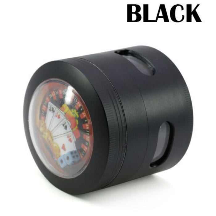 63MM 4 Part Zinc Alloy New Dice Side Window Herb Grinder-Black