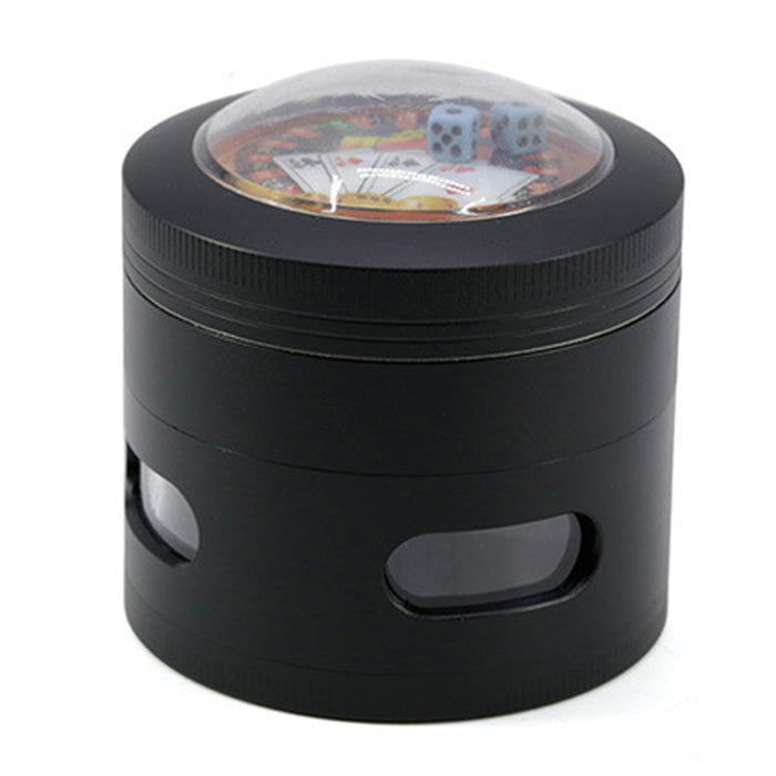 63MM 4 Part Zinc Alloy New Dice Side Window Herb Grinder-Black