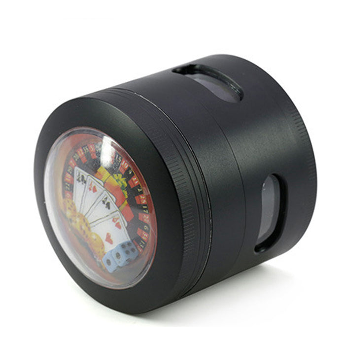 63MM 4 Part Zinc Alloy New Dice Side Window Herb Grinder-Black