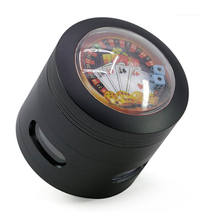 63MM 4 Part Zinc Alloy New Dice Side Window Herb Grinder-Black