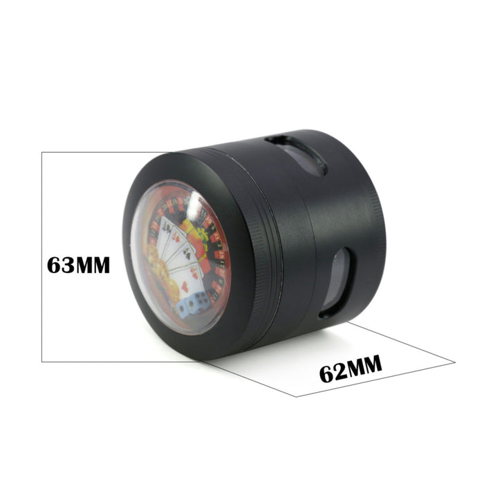 63MM 4 Part Zinc Alloy New Dice Side Window Herb Grinder-Black
