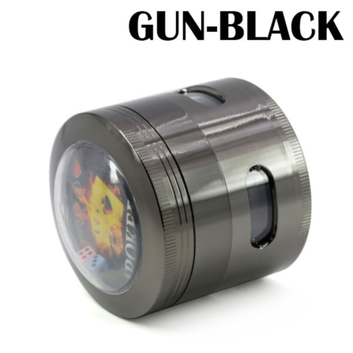 63MM 4 Part Zinc Alloy New Dice Side Window Herb Grinder-Gun-Black