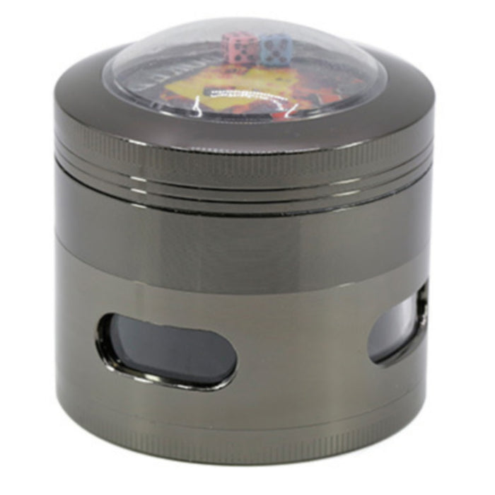 63MM 4 Part Zinc Alloy New Dice Side Window Herb Grinder-Gun-Black