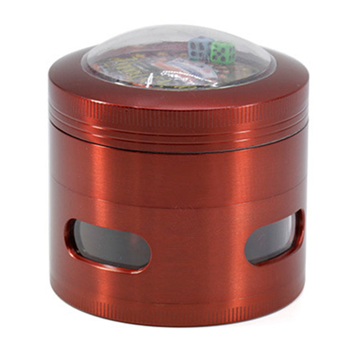 63MM 4 Part Zinc Alloy New Dice Side Window Herb Grinder-Red