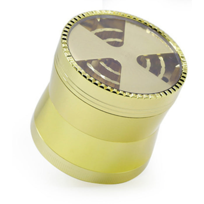 63MM 4 Part Zinc Alloy Three-Leaf Signal Tooth Fine Waist  Grinder-Gold
