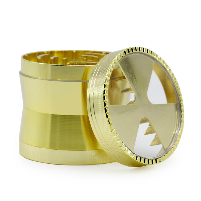 63MM 4 Part Zinc Alloy Three-Leaf Signal Tooth Fine Waist  Grinder-Gold