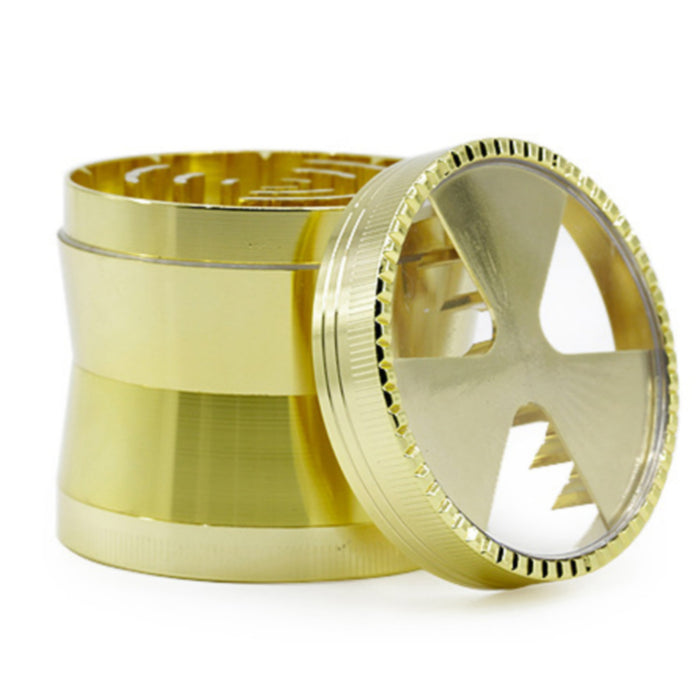 63MM 4 Part Zinc Alloy Three-Leaf Signal Tooth Fine Waist  Grinder-Gold