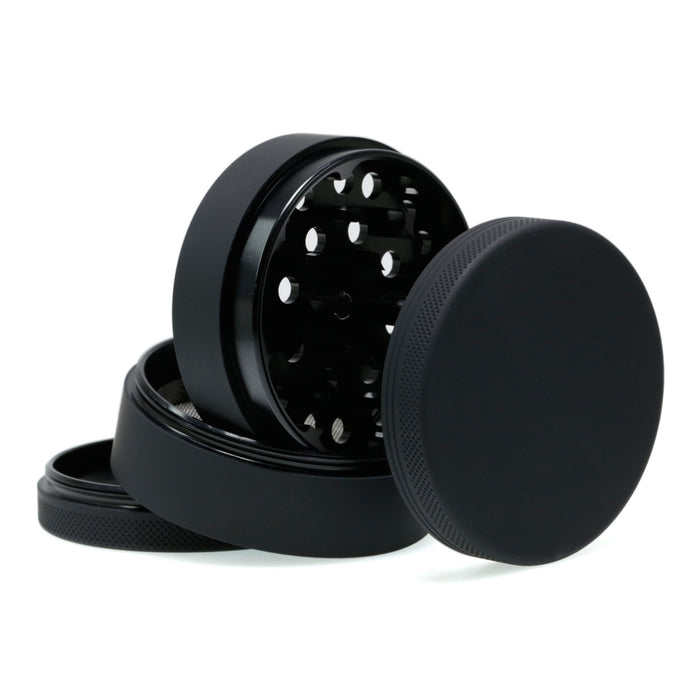 63MM 4 Piece Inner Aluminum Alloy Outer Layer Rubber Paint Smoke Grinder-Black