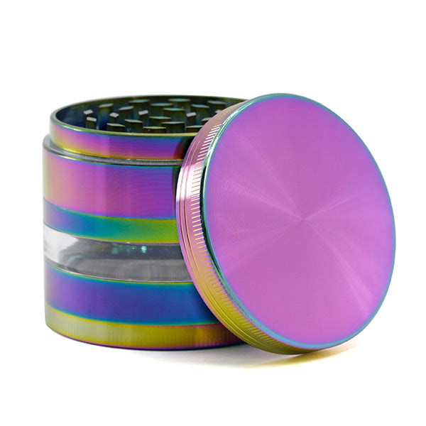 63MM Four Layer Zinc Alloy Dazzling Ice Blue Side Window Herb Grinder