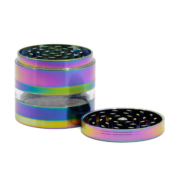 63MM Four Layer Zinc Alloy Dazzling Ice Blue Side Window Herb Grinder