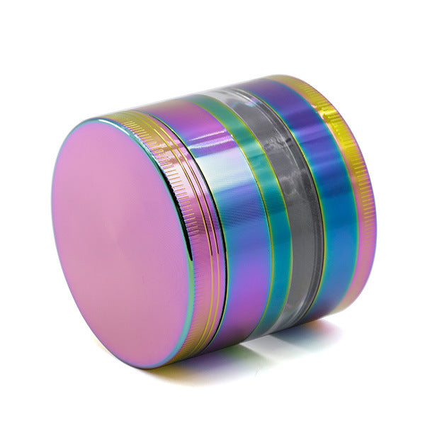 63MM Four Layer Zinc Alloy Dazzling Ice Blue Side Window Herb Grinder