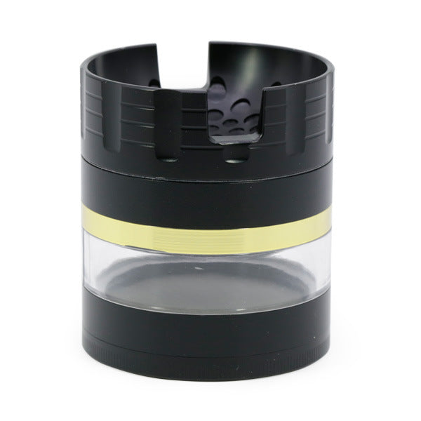 63MM 5 Layer Zinc Alloy Groove Bracket Concave Design Transparent Window Herb Grinder-Black