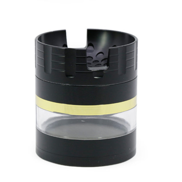 63MM 5 Layer Zinc Alloy Groove Bracket Concave Design Transparent Window Herb Grinder-Black