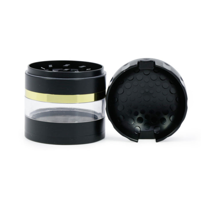 63MM 5 Layer Zinc Alloy Groove Bracket Concave Design Transparent Window Herb Grinder-Black