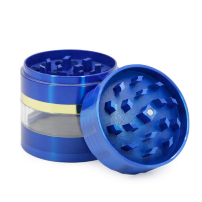 63MM 5 Layer Zinc Alloy Groove Bracket Concave Design Transparent Window Herb Grinder-Blue