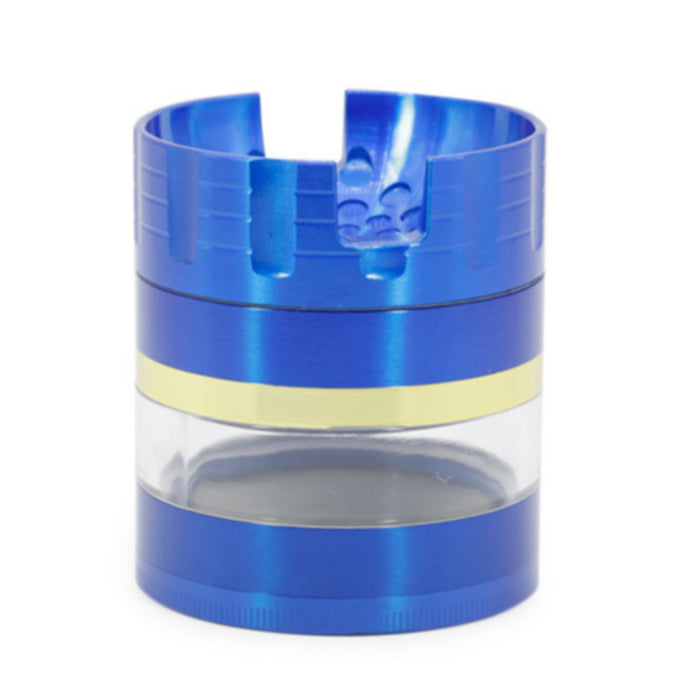 63MM 5 Layer Zinc Alloy Groove Bracket Concave Design Transparent Window Herb Grinder-Blue