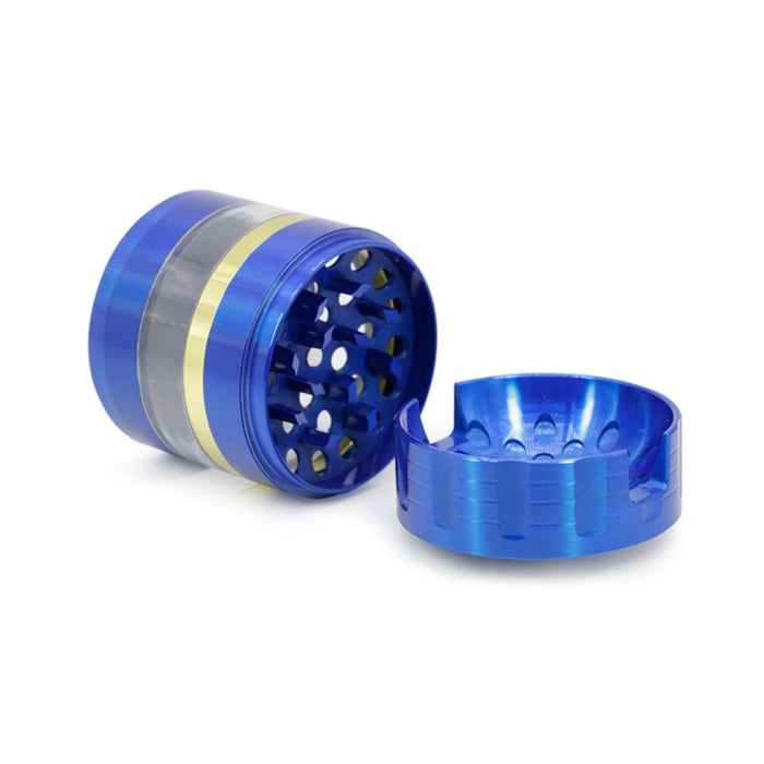 63MM 5 Layer Zinc Alloy Groove Bracket Concave Design Transparent Window Herb Grinder-Blue