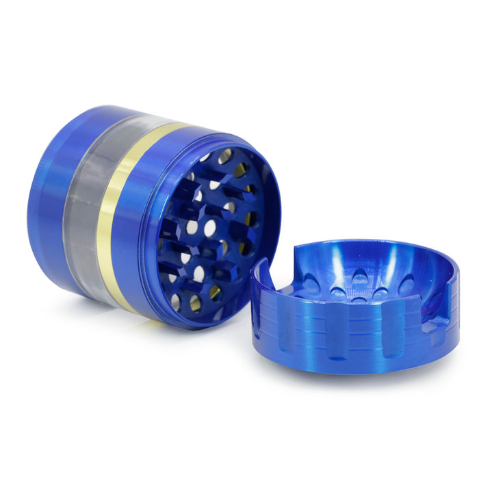 63MM 5 Layer Zinc Alloy Groove Bracket Concave Design Transparent Window Herb Grinder-Blue