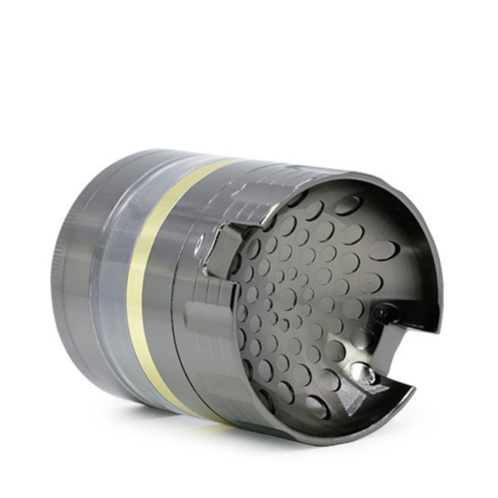 63MM 5 Layer Zinc Alloy Groove Bracket Concave Design Transparent Window Herb Grinder-Gun-Black