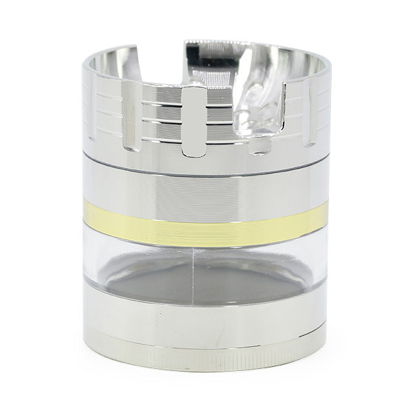 63MM 5 Layer Zinc Alloy Groove Bracket Concave Design Transparent Window Herb Grinder-Silver