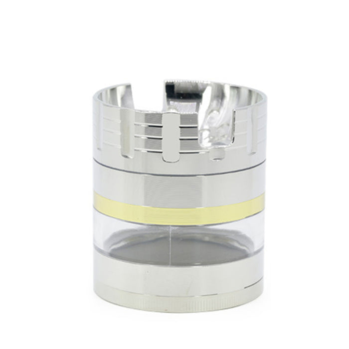 63MM 5 Layer Zinc Alloy Groove Bracket Concave Design Transparent Window Herb Grinder-Silver