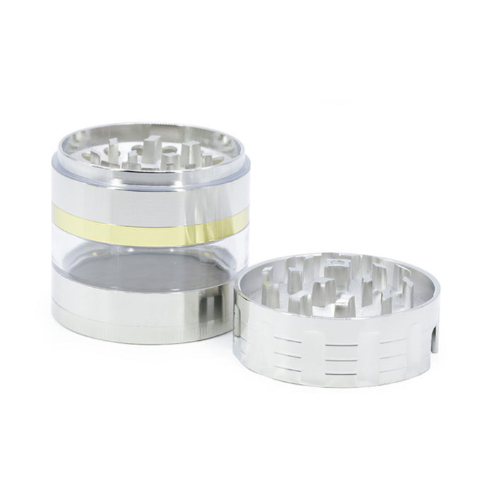 63MM 5 Layer Zinc Alloy Groove Bracket Concave Design Transparent Window Herb Grinder-Silver