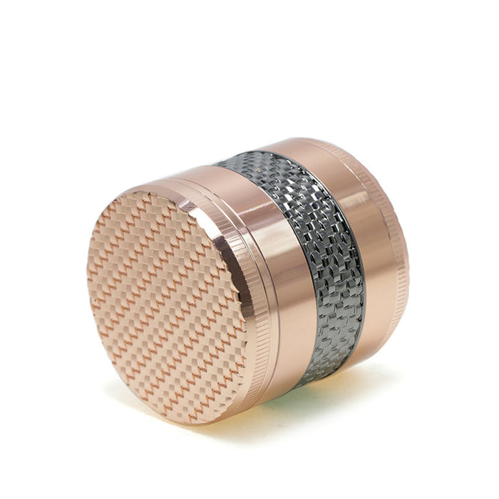 63MM 5 Layer Zinc Alloy Top Cover Side Woven Mesh Vertical Grain Herb Grinder-Rose Gold