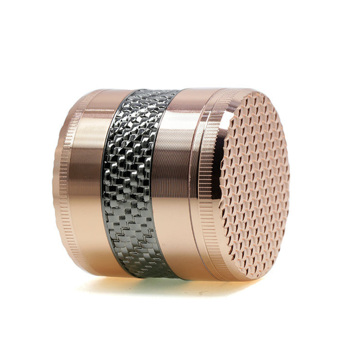 63MM 5 Layer Zinc Alloy Top Cover Side Woven Mesh Vertical Grain Herb Grinder-Rose Gold