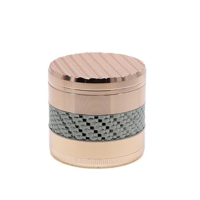 63MM 5 Layer Zinc Alloy Top Cover Side Woven Mesh Vertical Grain Herb Grinder-Rose Gold