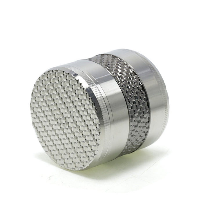63MM 5 Layer Zinc Alloy Top Cover Side Woven Mesh Vertical Grain Herb Grinder-Silver