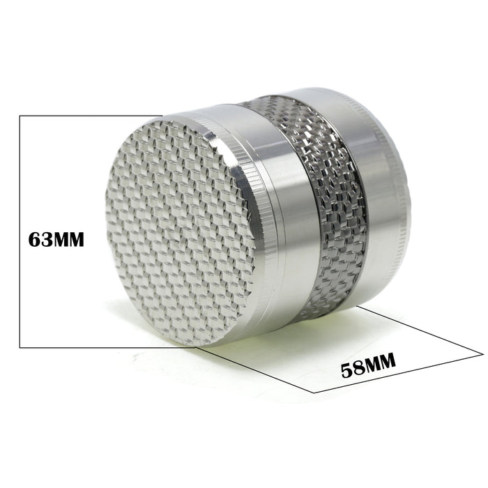 63MM 5 Layer Zinc Alloy Top Cover Side Woven Mesh Vertical Grain Herb Grinder-Silver