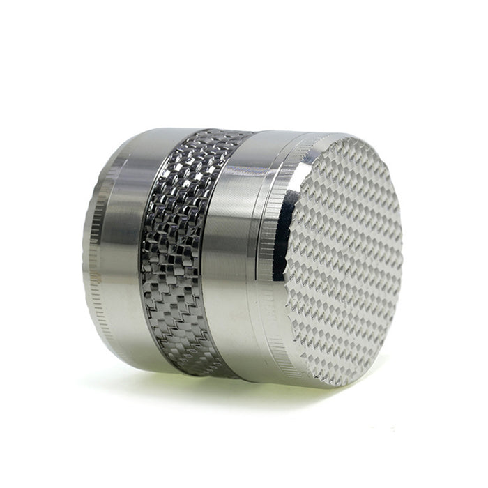 63MM 5 Layer Zinc Alloy Top Cover Side Woven Mesh Vertical Grain Herb Grinder-Silver